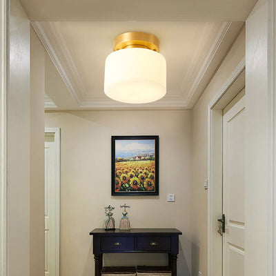 Modern Nordic Cylinder Glass 1-Light Semi-Flush Mount Lighting For Bedroom