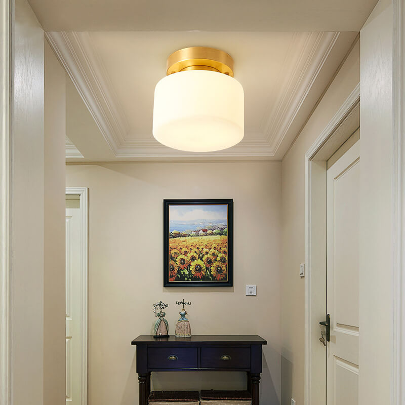 Modern Nordic Cylinder Glass 1-Light Semi-Flush Mount Lighting For Bedroom