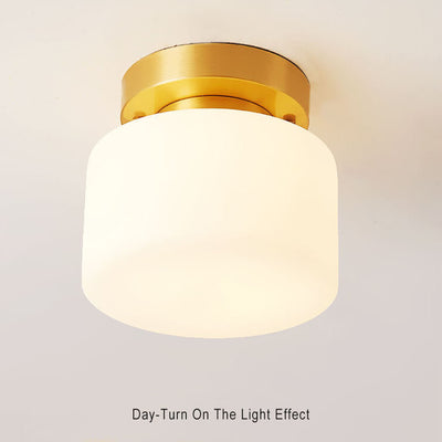 Modern Nordic Cylinder Glass 1-Light Semi-Flush Mount Lighting For Bedroom
