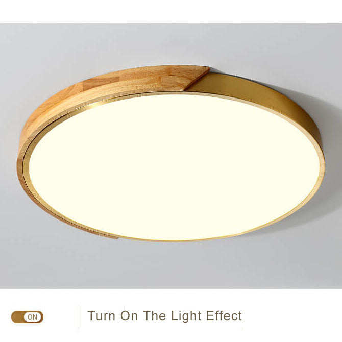 Modern Circle Wooden 1-Light LED Semi-Flush Mount Lighting