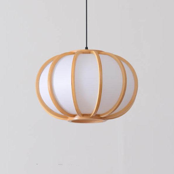 Modern Wood Pumpkin 1-Light Japanese Beige Pendant Light