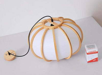 Modern Wood Pumpkin 1-Light Japanese Beige Pendant Light