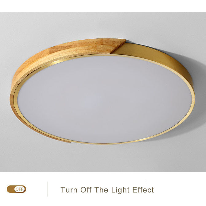 Modern Circle Wooden 1-Light LED Semi-Flush Mount Lighting