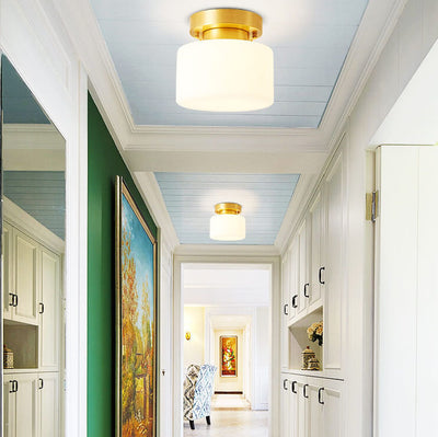 Modern Nordic Cylinder Glass 1-Light Semi-Flush Mount Lighting For Bedroom
