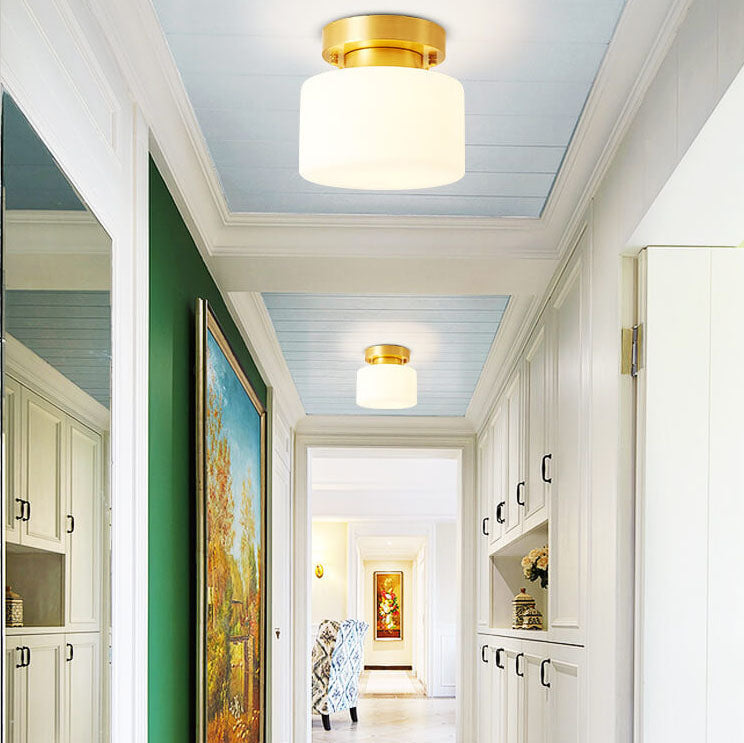Modern Nordic Cylinder Glass 1-Light Semi-Flush Mount Lighting For Bedroom