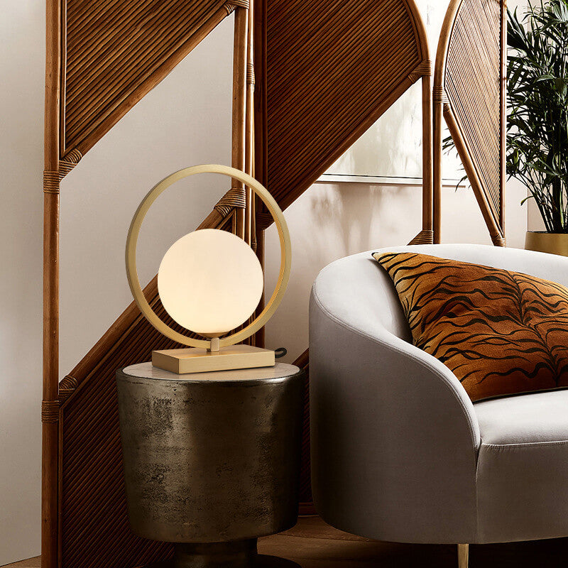Modern Circle Ring Glass Ball 1-Light Globe Table Lamps