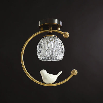 Modern 1-Light Chinese Elements Semi-Flush Mount Lighting