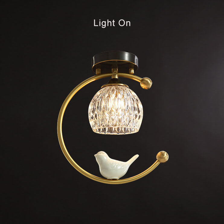 Modern 1-Light Chinese Elements Semi-Flush Mount Lighting