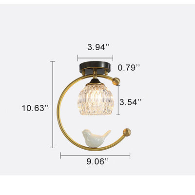 Modern 1-Light Chinese Elements Semi-Flush Mount Lighting