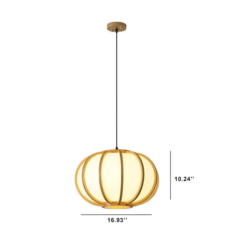 Modern Wood Pumpkin 1-Light Japanese Beige Pendant Light