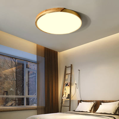 Modern Circle Wooden 1-Light LED Semi-Flush Mount Lighting