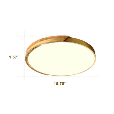 Modern Circle Wooden 1-Light LED Semi-Flush Mount Lighting