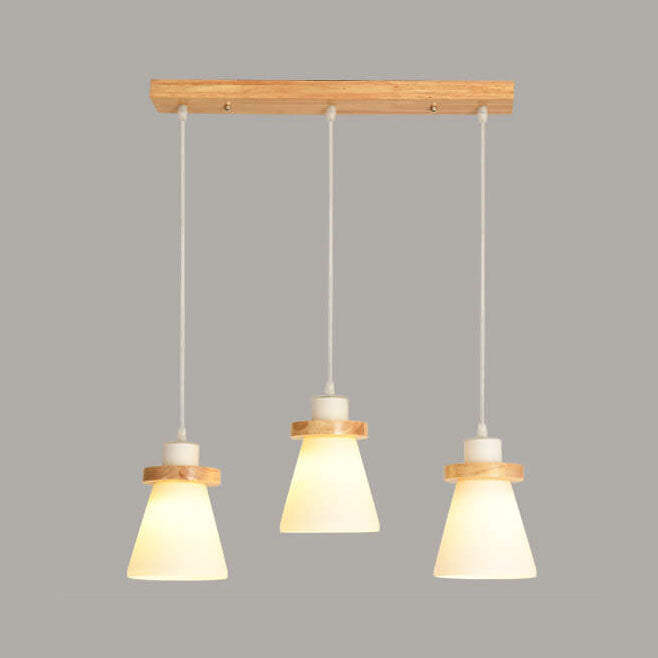 Suspension lumineuse à 1/3 lumières avec abat-jour en bois moderne en forme de cône 