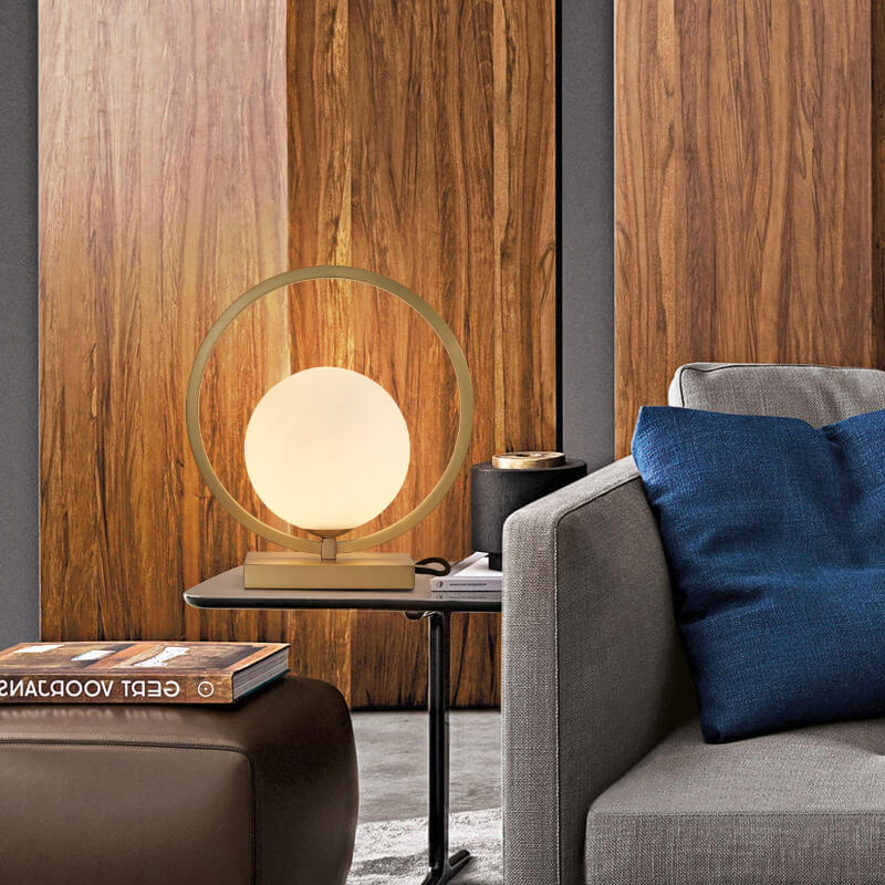 Modern Circle Ring Glass Ball 1-Light Globe Table Lamps