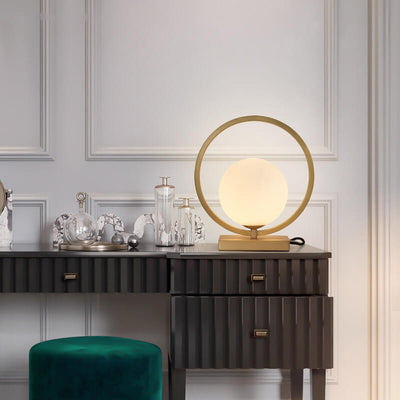 Modern Circle Ring Glass Ball 1-Light Globe Table Lamps