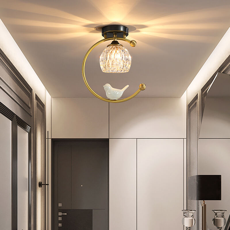 Modern 1-Light Chinese Elements Semi-Flush Mount Lighting