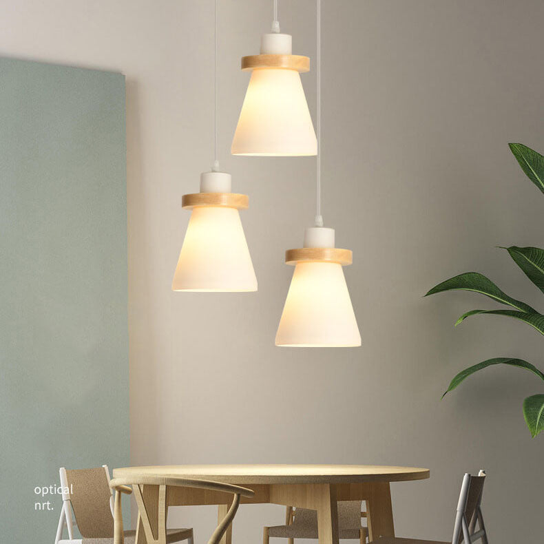 Suspension lumineuse à 1/3 lumières avec abat-jour en bois moderne en forme de cône 