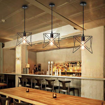 Wrought Iron Openwork 1-Light Triangle Shade Pendant Light