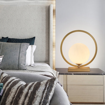 Modern Circle Ring Glass Ball 1-Light Globe Table Lamps