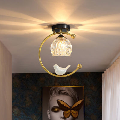 Modern 1-Light Chinese Elements Semi-Flush Mount Lighting