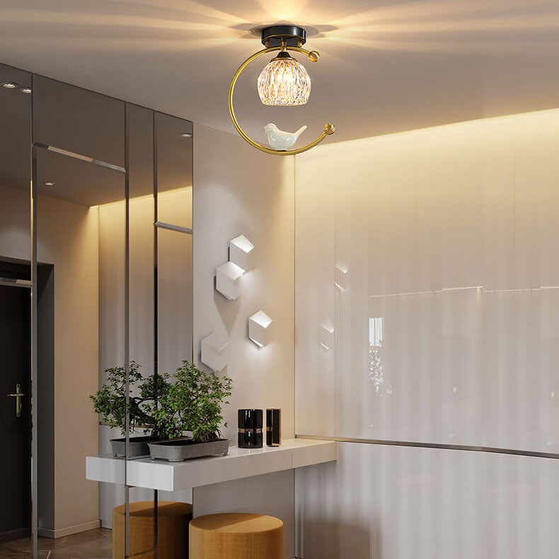 Moderne 1-Licht Chinesische Elemente Semi-Flush-Mount-Beleuchtung 