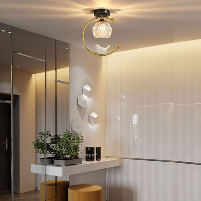 Modern 1-Light Chinese Elements Semi-Flush Mount Lighting