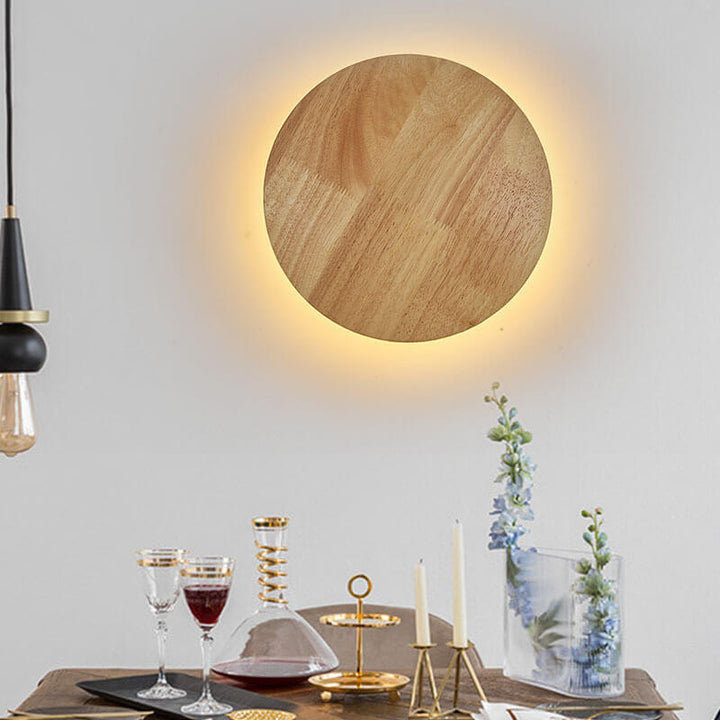 Holz 1-Licht Kreis LED Wandleuchte Lampe 