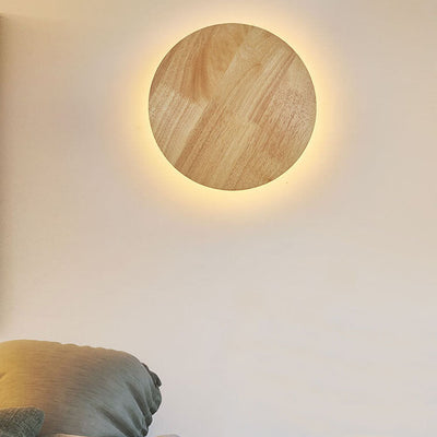 Wooden 1-Light Circle LED Wall Sconce Lamp