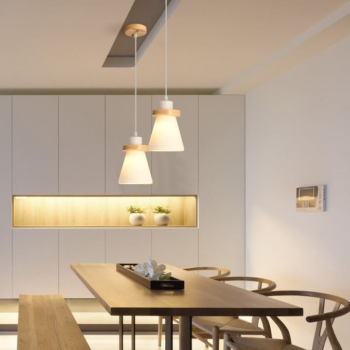 Suspension lumineuse à 1/3 lumières avec abat-jour en bois moderne en forme de cône 