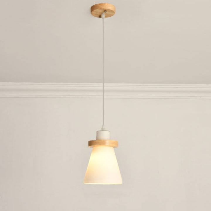 Suspension lumineuse à 1/3 lumières avec abat-jour en bois moderne en forme de cône 