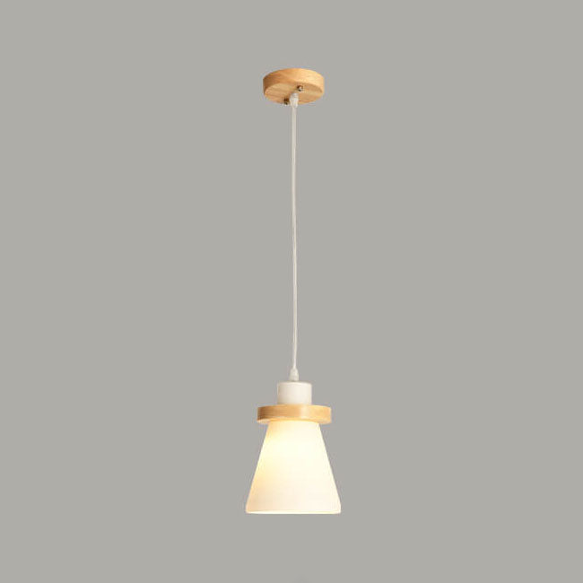 Suspension lumineuse à 1/3 lumières avec abat-jour en bois moderne en forme de cône 