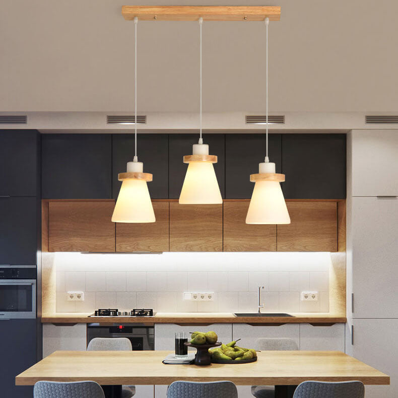 Modern Wooden Cone Shade 1/3 Light Pendant Light