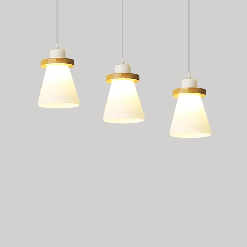 Suspension lumineuse à 1/3 lumières avec abat-jour en bois moderne en forme de cône 