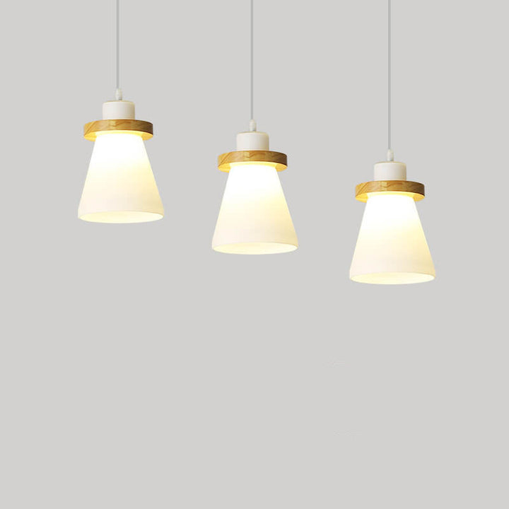 Suspension lumineuse à 1/3 lumières avec abat-jour en bois moderne en forme de cône 