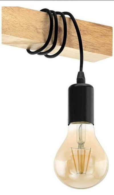 Industrial Vintage Wooden Linear 3-Light Semi-Flush Mount Ceiling Light