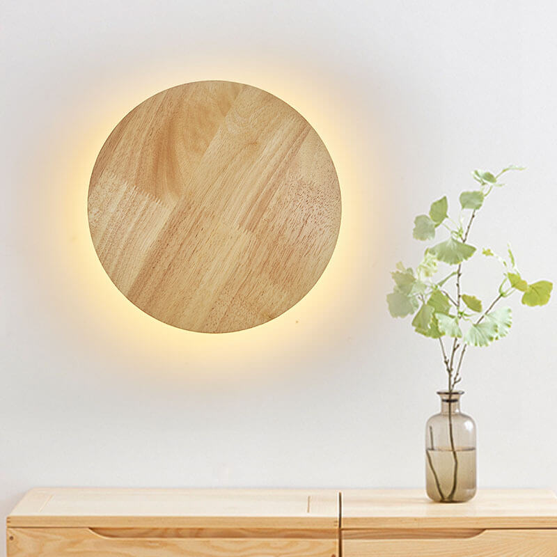 Wooden 1-Light Circle LED Wall Sconce Lamp