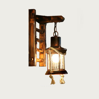 Vintage Kerosene Bamboo Weaving Base 1-Light Wall Sconce Lamp