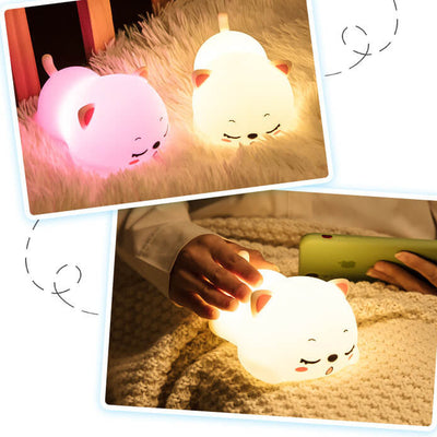 Lámpara de mesa con luz nocturna LED de control remoto de silicona creativa y encantadora de gato 