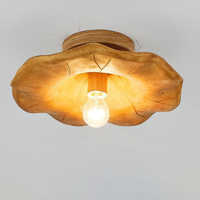 Japanese Wabi-sabi Lotus Leaf Resin 1-Light Semi-Flush Mount Ceiling Light