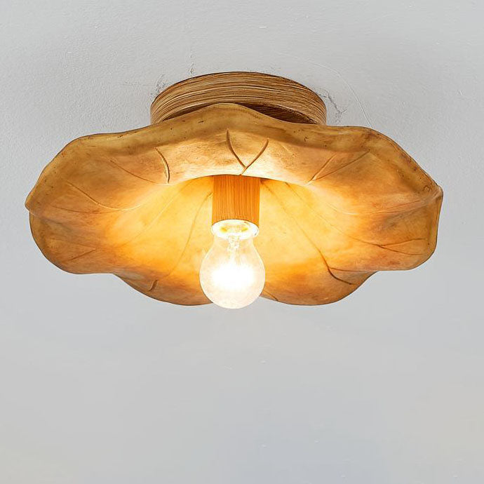 Japanese Wabi-sabi Lotus Leaf Resin 1-Light Semi-Flush Mount Ceiling Light