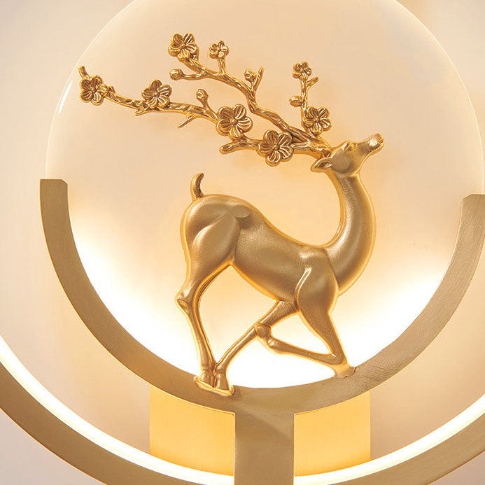 Modern Light Luxury Deer Round Kupfer Marmor LED Wandleuchte Lampe