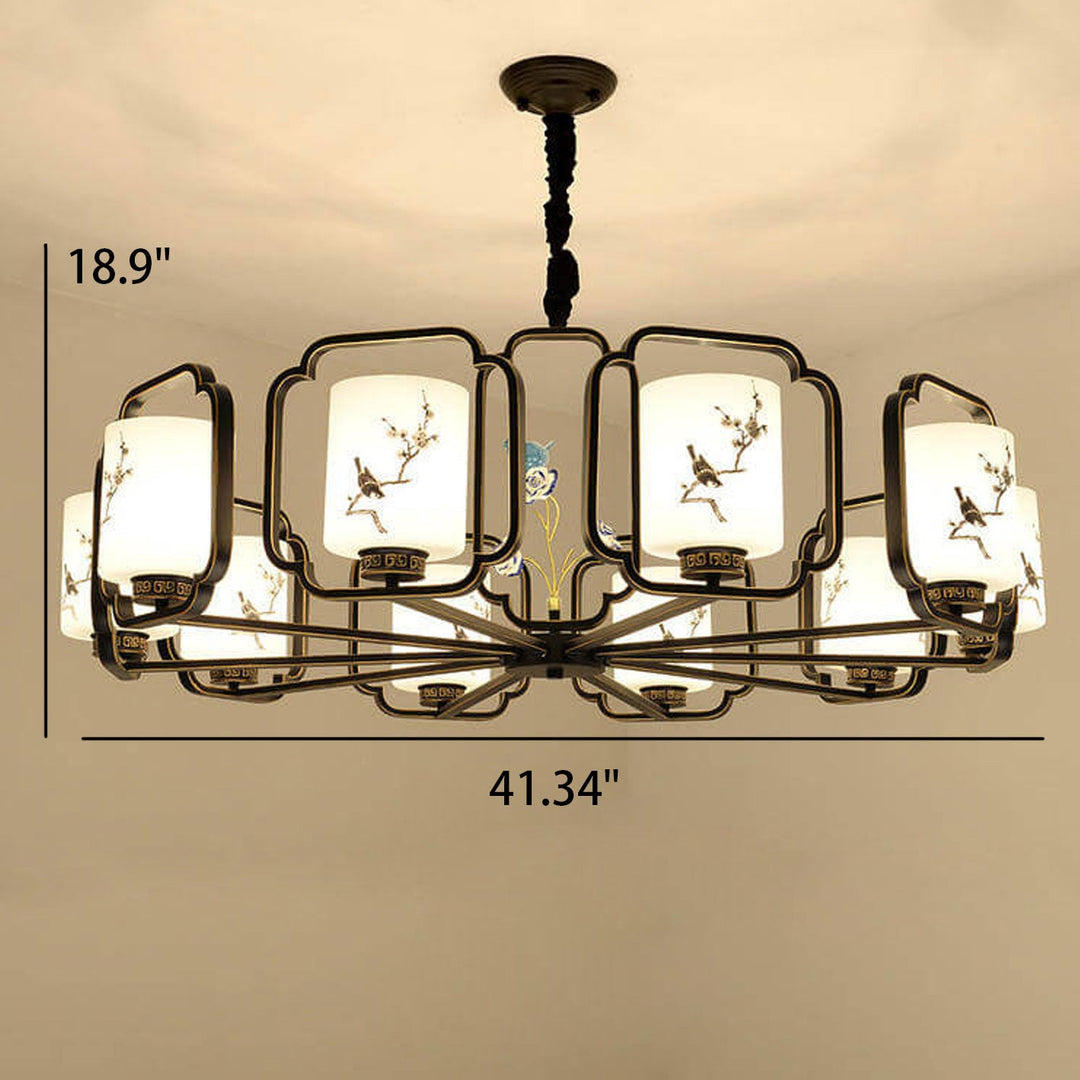 Moderne chinesische Keramiken Vogel Blume Glasschirm 6/8/10 Licht Kronleuchter 