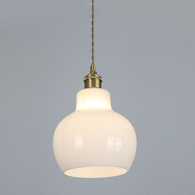 Japanese Minimalist Pure White All Copper Glass 1-Light Pendant Light