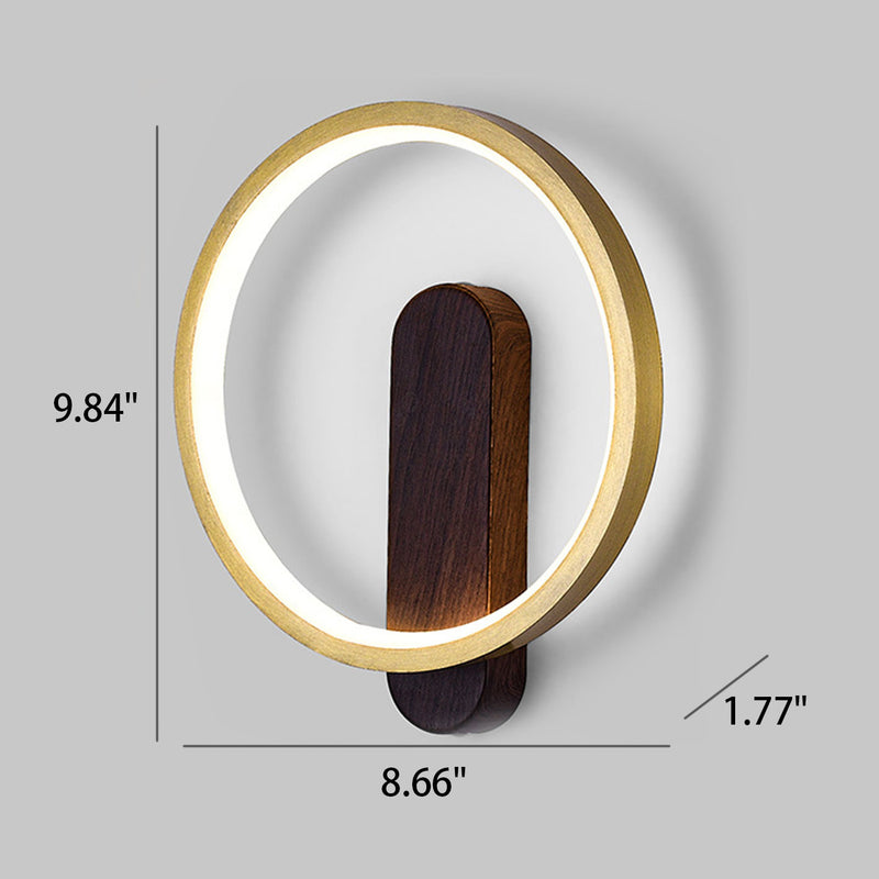 Moderne, minimalistische Holzmaserung, runde LED-Wandleuchte aus Schmiedeeisen 