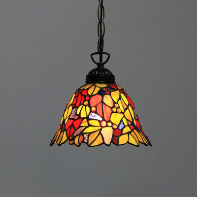 Tiffany Rustic Rose Beads Stained Glass 1-Light Pendant Light