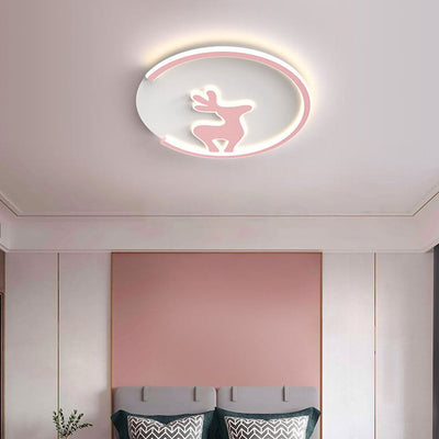 Nordic Creative Moose Thin Round Kids LED Flush Mount Ceiling Light