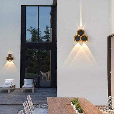 Outdoor Simple Hexagonal Combination Black Gold LED Wall Sconce Lamp