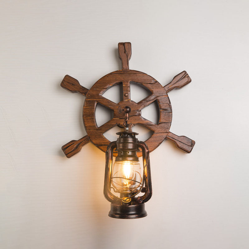 Vintage Industrial Wooden Boat Rudder Kerosene Lamp 1-Light Wall Sconce Lamp