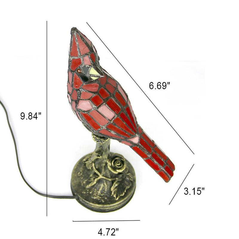 Lampe de table Tiffany à 1 lumière, oiseau rouge créatif européen 
