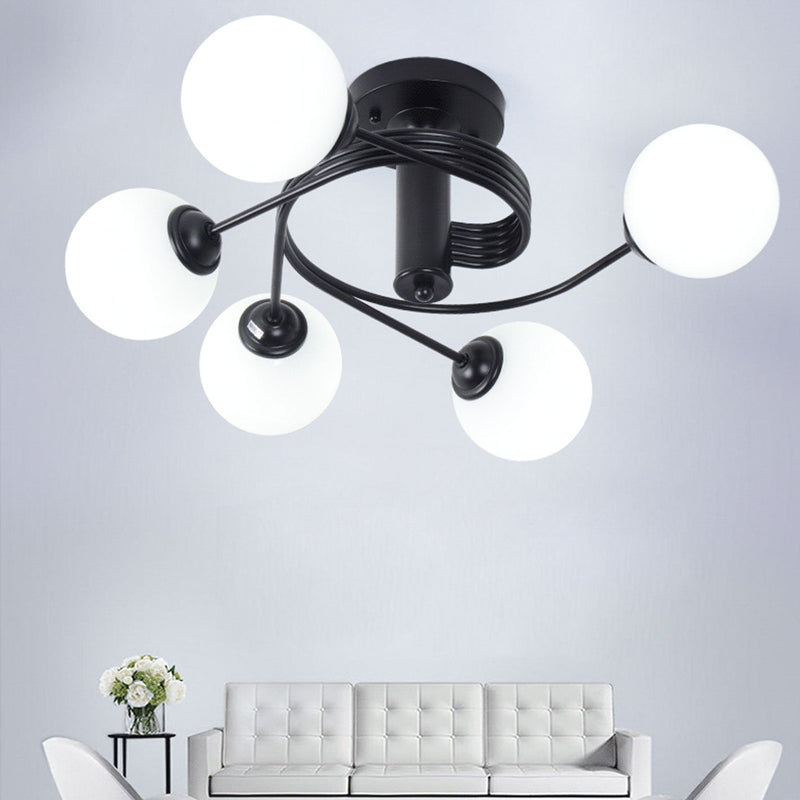 Nordic Light Luxury Glass Ball Spiral Design 3/5 Light Semi-Flush Mount Ceiling Light